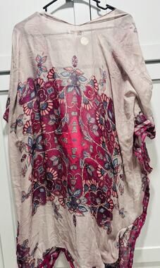 Modern Heart Floral Pink Boho Open Front Tassel Kimono One Size Polyester